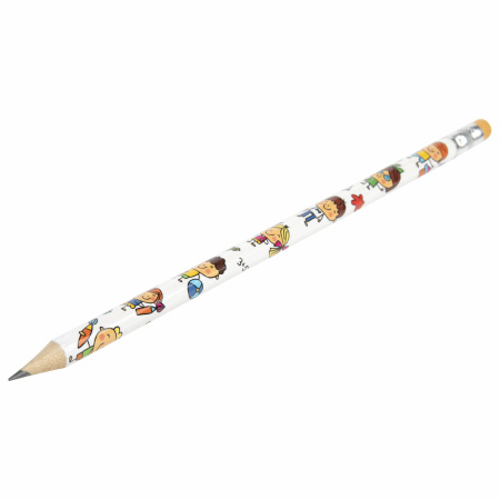 Карандаш чернографитный ПИФАГОР "ЭНИКИ-БЕНИКИ", 1 шт., HB, с ластиком, корпус ассорти, 181787 - Карандаши чернографитные