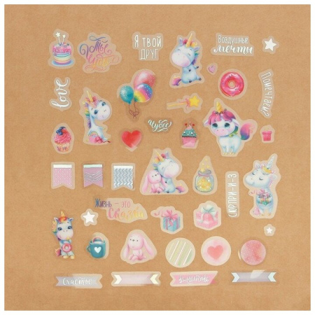 Набор ацетатных высечек с фольгированием "В стране единорогов", размер упаковки 11*12 см