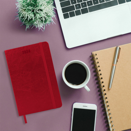 Ежедневник датированный 2024 А5 138x213 мм, BRAUBERG "Metropolis Special", под кожу, красный, 114961 - Ежедневники с покрытием "под кожу и ткань"