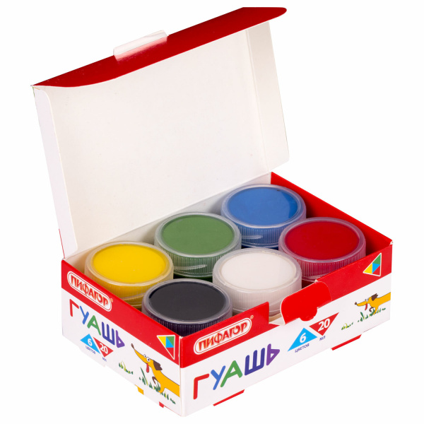 Гуашь ПИФАГОР "ВЕСЕЛАЯ ТАКСА", 6 цветов по 20 мл, 192378 - Краски для детского творчества