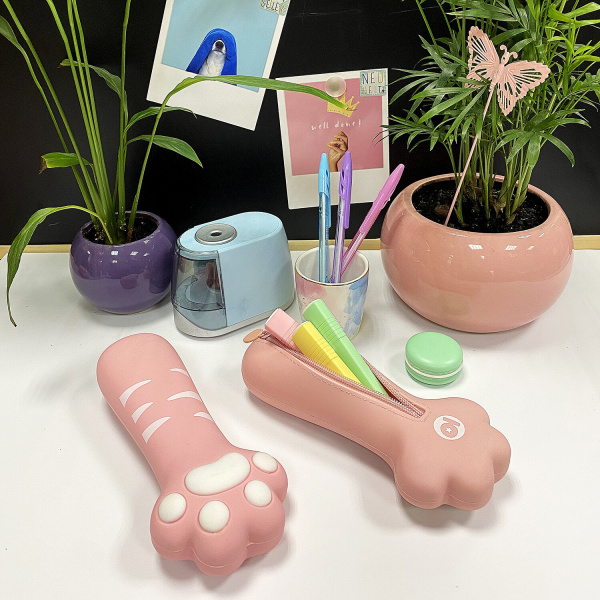 Пенал-косметичка ЮНЛАНДИЯ на молнии, силикон, "Paw Pink", розовый, 20х7 см, 270057 - Пеналы мягкие