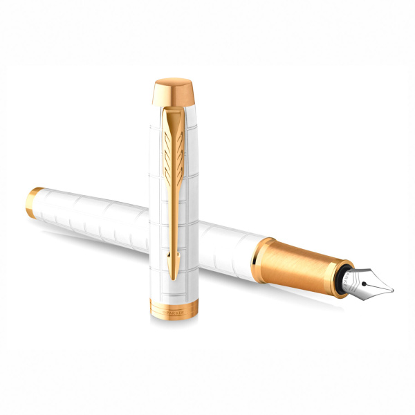 Ручка перьевая PARKER "IM Premium Pearl GT", корпус жемчужный лак, позолоченные детали, синяя, 2143649 - Ручки перьевые подарочные