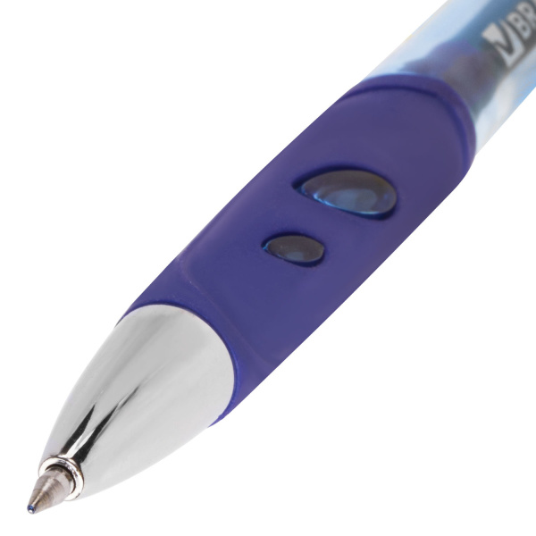 Ручка гелевая автоматическая с грипом BRAUBERG "Officer", СИНЯЯ, корпус тонированный синий, узел 0,5 мм, линия письма 0,35 мм, 141056 - Ручки гелевые автоматические