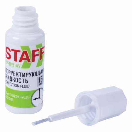 Корректирующая жидкость STAFF "Everyday" быстросохнущая, 15 мл, с кисточкой, 229398 - Корректирующие жидкости