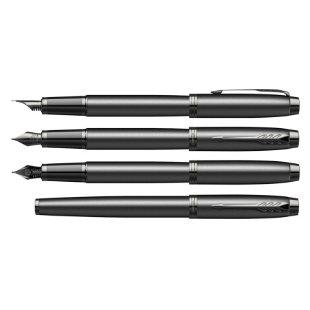 Ручка перьевая PARKER "IM Achromatic Black BT", черный матовый, нержавеющая сталь, синяя, 2127741 - Ручки перьевые подарочные