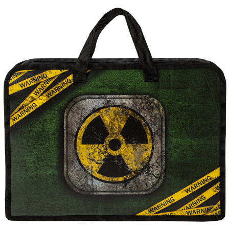 Папка на молнии с ручками ЮНЛАНДИЯ А4, 1 отделение, пластик, ширина 75 мм, "Warning", 270956 - Папки-сумки с ручками