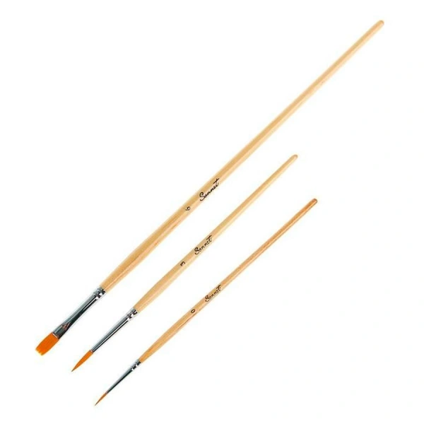 Набор кистей "Сонет" №4 (3 штуки из синтетики: плоская, длинная лакированная ручка, №6; круглая, короткая лакированная ручка, №0, №3) - Кисти художественные в наборах