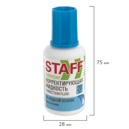Корректирующая жидкость STAFF "EVERYDAY" на водной основе, 20 мл, с кисточкой, 228642 - Корректирующие жидкости