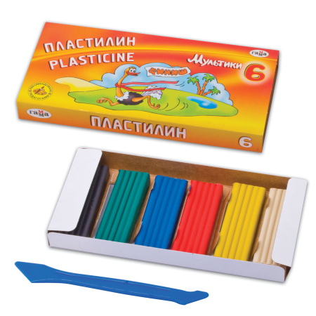 Пластилин классический ГАММА "Мультики", 6 цветов, 120 г, со стеком, картонная упаковка, 280015/281015 - Пластилин
