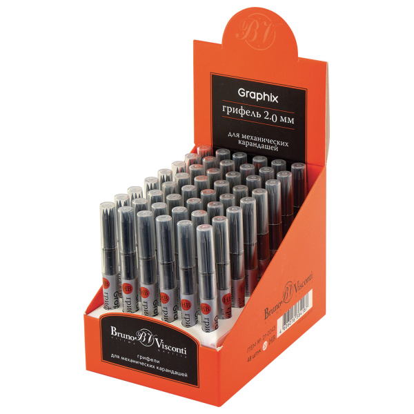 Грифели для карандаша цангового 2 мм, BRUNO VISCONTI Graphix, КОМПЛЕКТ 5 штук, HB, 21-0043 - Грифели для механических карандашей