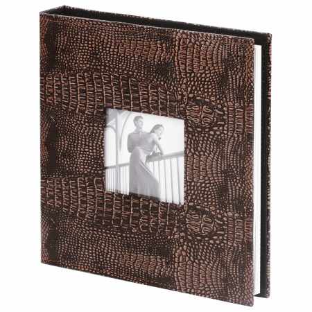 Фотоальбом BRAUBERG на 20 магнитных листов, 23х28 см, под кожу крокодила, темно-коричневый, 390493 - Фотоальбомы