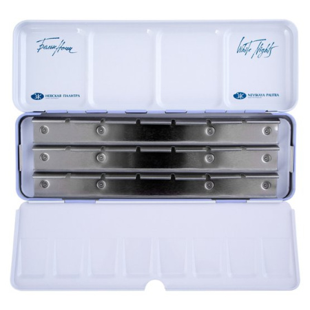 Пенал для акварели на 21 кювету с палитрой «Белые ночи», металл, светло-голубой - Пеналы (органайзеры) для красок, кистей, карандашей