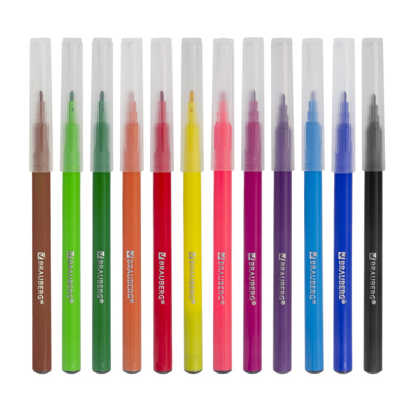 Фломастеры BRAUBERG "PREMIUM", 12 цветов, КЛАССИЧЕСКИЕ, вентилируемый колпачок, ПВХ-упаковка с европодвесом, 151934 - Фломастеры классические