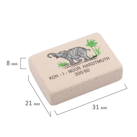 Ластик KOH-I-NOOR "Слон" 300/60, 31x21x8 мм, белый/цветной, прямоугольный, натуральный каучук, 0300060025KDRU - Ластики классические
