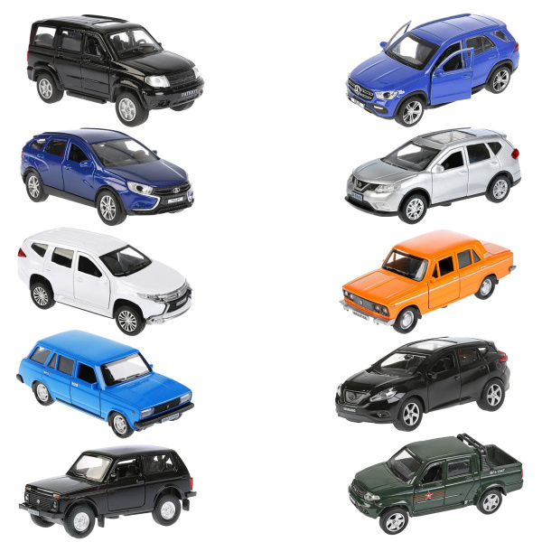 Машина металлическая коллекционная АССОРТИ 2, длина 12 см, инерционная, 10 видов, ТЕХНОПАРК N-002 - Инерционные машины