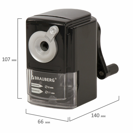 Точилка механическая BRAUBERG "STYLE", для ч/гр и цветных карандашей (в том числе утолщенных), крепление к столу, корпус черный, 228482 - Точилки механические