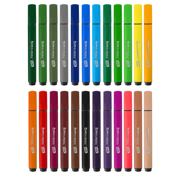 Фломастеры в пластиковом кейсе трехгранные утолщенные УЛЬТРАСМЫВАЕМЫЕ, BRAUBERG KIDS, 24 цвета, 152192 - Фломастеры классические