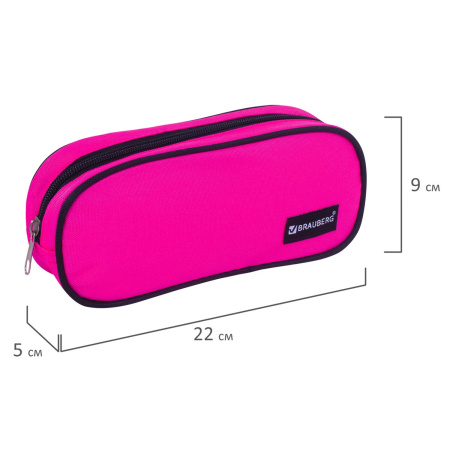 Пенал-косметичка BRAUBERG овальный, полиэстер, "Pink", 22х9х5 см, 229270 - Пеналы мягкие