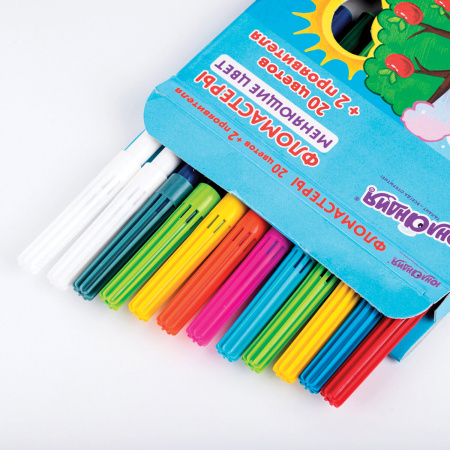 Фломастеры, меняющие цвет ЮНЛАНДИЯ 20 цветов + 2 проявителя, "ЮНЫЙ ВОЛШЕБНИК", вентилируемый колпачок, 151892 - Фломастеры классические