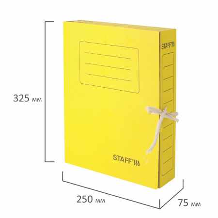 Папка архивная с завязками А4 (325х250 мм), 75 мм, до 700 листов, микрогофрокартон, ЖЕЛТАЯ, STAFF, 128873 - Накопители документов