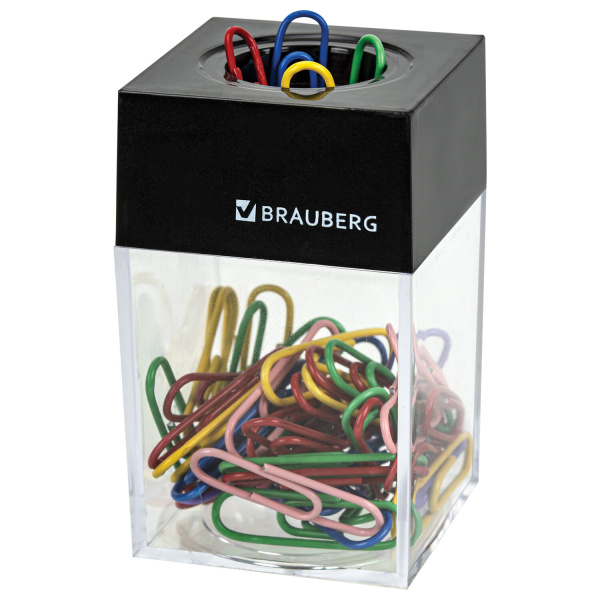 Скрепочница магнитная с 50 цветными скрепками 28 мм, РОССИЯ, BRAUBERG, 271178, ДМ-28П-50 - Диспенсеры для скрепок