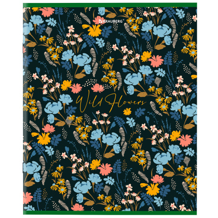 Тетрадь А5, 96 л., BRAUBERG, скоба, клетка, глянцевая ламинация, "Wild Flowers", 404429 - Тетради более 60 листов