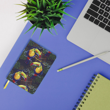 Ежедневник недатированный B6 (127х186 мм), BRAUBERG VISTA, под кожу, гибкий, 136 л., "Toucan tropics", 112114 - Ежедневники с покрытием "под кожу и ткань"