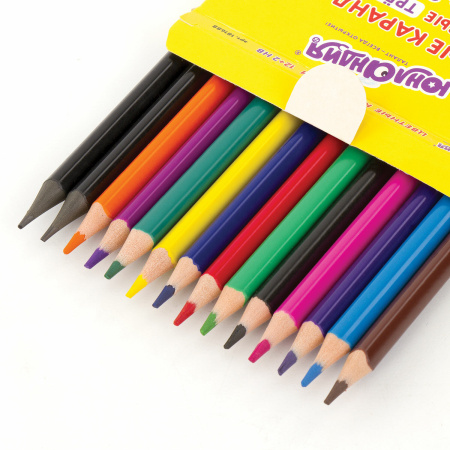 Карандаши цветные ЮНЛАНДИЯ "ВОЗДУШНЫЙ ШАР", 12 цветов + 2 чернографитных, пластиковые, трехгранные, 181688 - Карандаши цветные