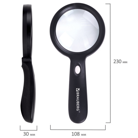 Лупа просмотровая с LED-ПОДСВЕТКОЙ, диаметр 90 мм, увеличение 10, корпус черный, BRAUBERG, 455928 - Лупы