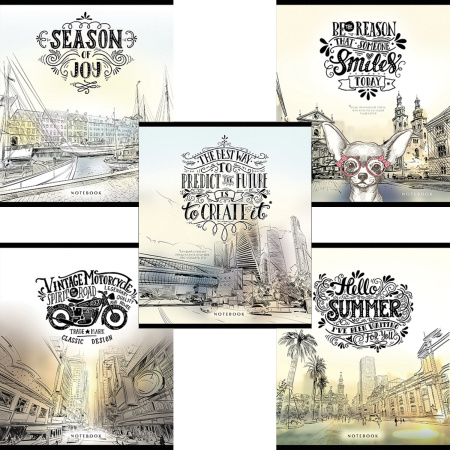 Тетрадь А5, 96 л., ПЗБМ, скоба, клетка, фольга, ламинация, выборочный лак, "Показалось" (5 видов), 027972