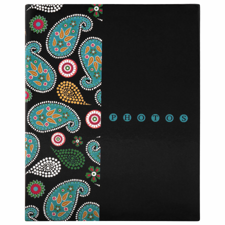 Фотоальбом BRAUBERG на 304 фотографии 10х15 см, твердая обложка, "Пейсли", черный с бирюзовым, 390674 - Фотоальбомы