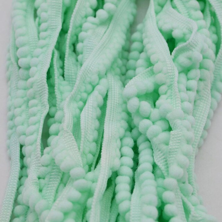 Декоративная лента с помпонами мятного цвета, ширина ленты 15 мм (90 см)