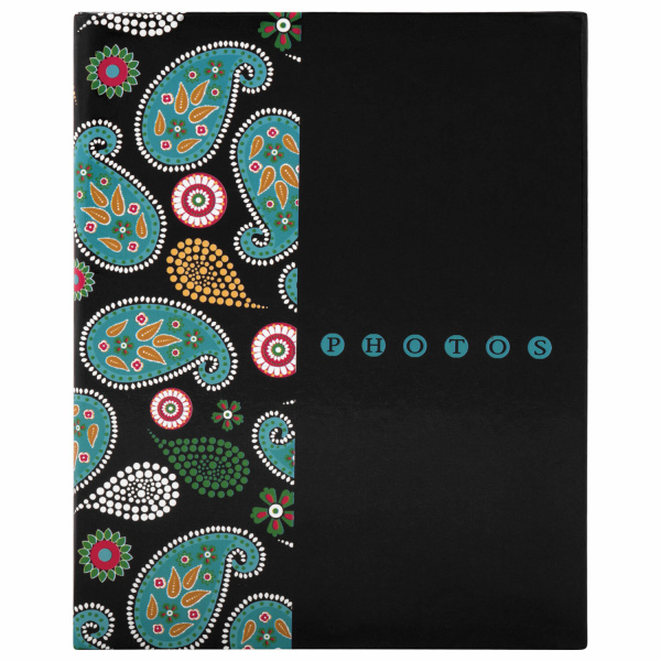 Фотоальбом BRAUBERG на 304 фотографии 10х15 см, твердая обложка, "Пейсли", черный с бирюзовым, 390674 - Фотоальбомы