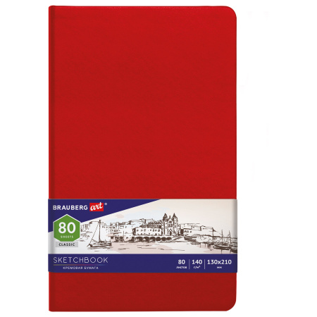 Скетчбук, слоновая кость 140 г/м2 130х210 мм, 80 л., КОЖЗАМ, резинка, BRAUBERG ART CLASSIC, красный, 113193 - Альбомы, скетчбуки и бумага для графики и эскизов