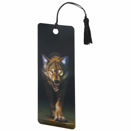 Закладка для книг 3D, BRAUBERG, объемная, "Волк", с декоративным шнурком-завязкой, 125756 - Закладки для книг