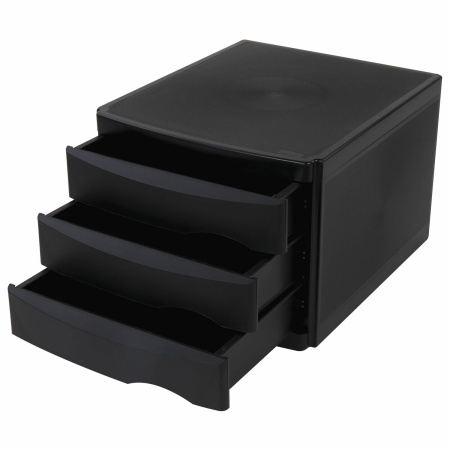 Бокс с 3 выдвижными лотками, корпус чёрный, лотки черные, 235х300х355 мм, BRAUBERG "Office-Expert", 238038 - Блоки закрытых лотков для бумаг