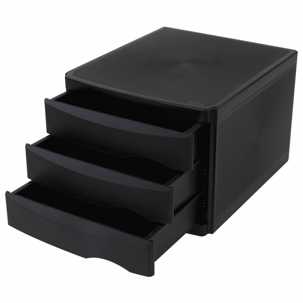 Бокс с 3 выдвижными лотками, корпус чёрный, лотки черные, 235х300х355 мм, BRAUBERG "Office-Expert", 238038 - Блоки закрытых лотков для бумаг