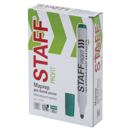 Маркер стираемый для белой доски ЗЕЛЕНЫЙ, STAFF "Profit" WBM-644, 2,5 мм, 151647 - Маркеры для досок