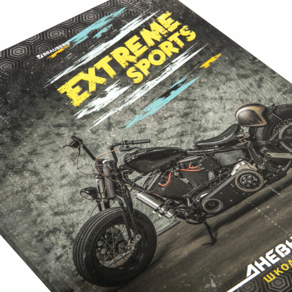 Дневник 1-4 класс 48 л., твердый, BRAUBERG, выборочный лак, с подсказом, "Крутой байк", 106362 - Дневники для младших классов