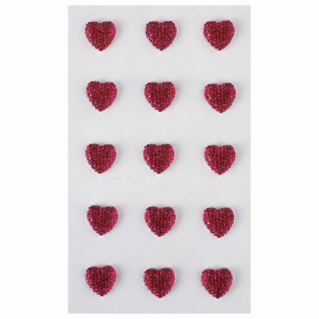 Стразы самоклеящиеся "СЕРДЦА", 12 мм, 15 штук, малиновые, на подложке, ОСТРОВ СОКРОВИЩ, 662234 - Стразы для творчества
