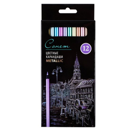 Набор цветных карандашей Металлик черное дерево 12 цветов "Сонет"