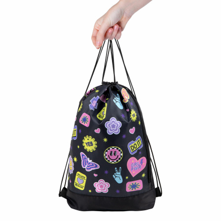 Мешок для обуви ЮНЛАНДИЯ с ручками, боковой карман на молнии, 46х36 см, "Patches", 272406 - Мешки для обуви