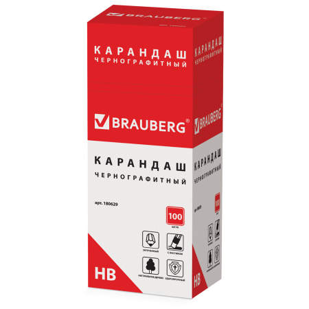 Карандаш чернографитный BRAUBERG, 1 шт., "Black Wood", НВ, с ластиком ассорти, черное дерево, заточенный, 180629 - Карандаши чернографитные