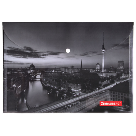 Папка-конверт с кнопкой BRAUBERG "NIGHT CITY", А4, 160 мкм, цветная печать, 228033 - Папки-конверты с кнопкой
