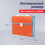 Папка-портфель пластиковая BRAUBERG "JOY", А4 (330х245х35 мм), 13 отделений, с окантовкой, оранжевая, 227975 - Портфели пластиковые