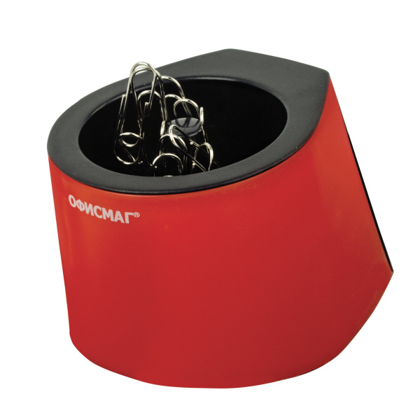 Скрепочница магнитная ОФИСМАГ с 30 скрепками, стильный корпус, красно-черная, 225192 - Диспенсеры для скрепок
