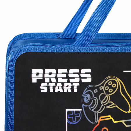 Папка на молнии с ручками ЮНЛАНДИЯ А4, 1 отделение, пластик, ширина 80 мм, "Press Start", 271462 - Папки-сумки с ручками