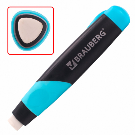 Ластик выдвижной BRAUBERG "Blaster", 112х21х24мм, белый, пластиковый держатель ассорти, 223593 - Ластики классические