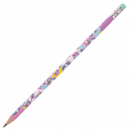 Карандаш чернографитный ЮНЛАНДИЯ "ЕДИНОРОГИ", 1 шт., HB, с ластиком, корпус ассорти, 181780 - Карандаши чернографитные