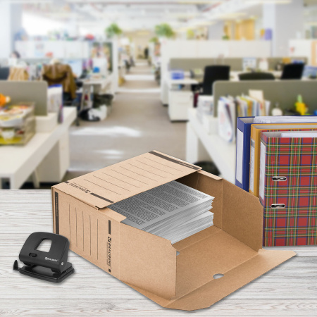 Короб архивный с клапаном А4 (260х325 мм), 150 мм, до 1400 листов, плотный, микрогофрокартон, BRAUBERG, 124849 - Накопители документов